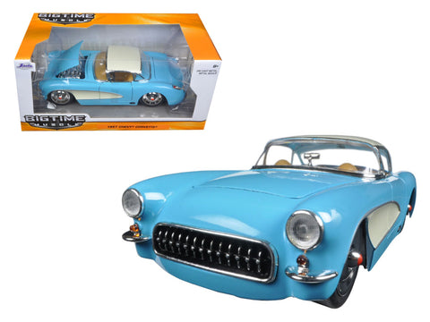 1957 Chevrolet Corvette Sky Blue with Cream Top and Side 1/24 Diecast Model Car by Jada