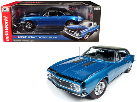 1967 Chevrolet Camaro SS 427 Baldwin Motion Marina Blue with Black Hardtop 50th Anniversary Limited Edition to 1002 pieces Worldwide 1/18 Diecast Model Car by Autoworld
