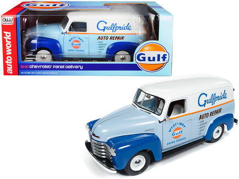 1948 Chevrolet Panel Delivery Truck \"Gulf Oil\" Limited Edition to 1,002 pieces Worldwide 1/18 Diecast Model Car by Autoworld