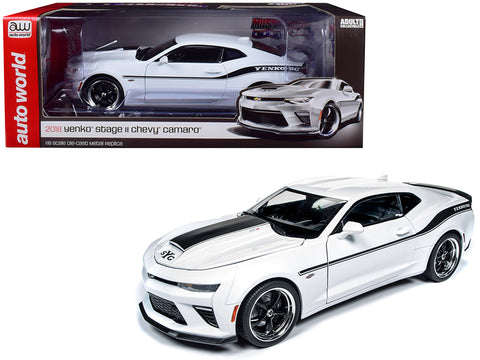 2018 Chevrolet Camaro Yenko/SC Stage II Coupe White with Black Stripes Limited Edition to 702 pieces Worldwide 1/18 Diecast Model Car by Autoworld