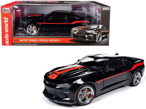 2018 Chevrolet Camaro Yenko/SC Stage I Coupe Black with Orange Stripes Limited Edition to 300 pieces Worldwide 1/18 Diecast Model Car by Autoworld