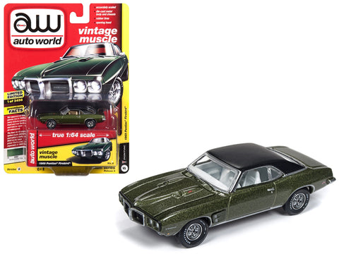1969 Pontiac Firebird Verdoro Green Poly with Flat Black Roof \"Vintage Muscle\" Limited Edition to 3,456 pieces Worldwide 1/64 Diecast Model Car by Autoworld
