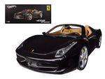 Ferrari 458 Spider F1 Glossy Black Elite Edition 1/18 Diecast Car Model by Hotwheels