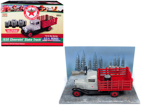 1930 Chevrolet Stake Truck with Eight Oil Barrels and Oil Derricks Diorama \"Texaco\" 12th in the \"U.S.A. Series\" 1/43 Diecast Model by Autoworld