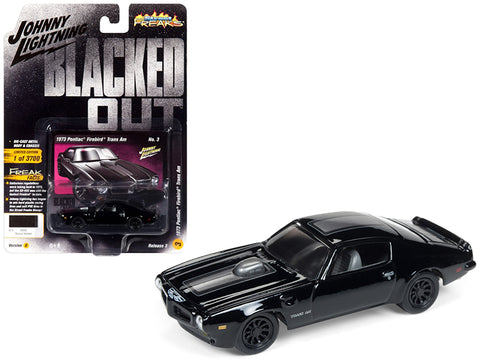 1973 Pontiac Firebird Trans Am Gloss Black with Dark Silver Stripe \"Blacked Out\" Limited Edition to 3,700 pieces Worldwide 1/64 Diecast Model Car by Johnny Lightning