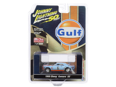 1968 Chevrolet Camaro SS #6 \"Gulf Oil\" Light Blue and Orange Limited Edition to 2,400 pieces Worldwide 1/64 Diecast Model Car by Johnny Lightning