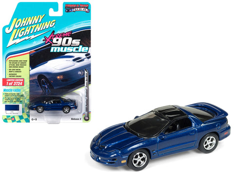 1999 Pontiac Firebird Trans Am WS6 Dark Blue Metallic \"90\'s Muscle\" Limited Edition to 3,724 pieces Worldwide 1/64 Diecast Model Car by Johnny Lightning