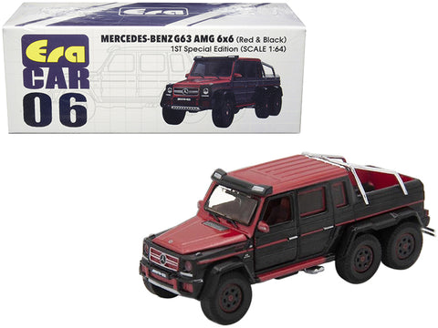 Mercedes Benz G63 AMG 6x6 Pickup Truck Red and Black \"1st Special Edition\" 1/64 Diecast Model Car by Era Car