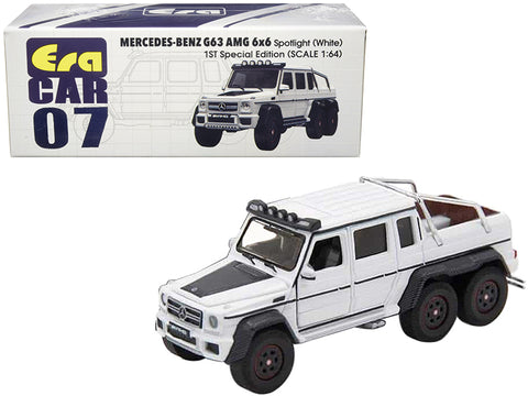 Mercedes Benz G63 AMG 6x6 Pickup Truck with Spotlight White \"1st Special Edition\" 1/64 Diecast Model Car by Era Car