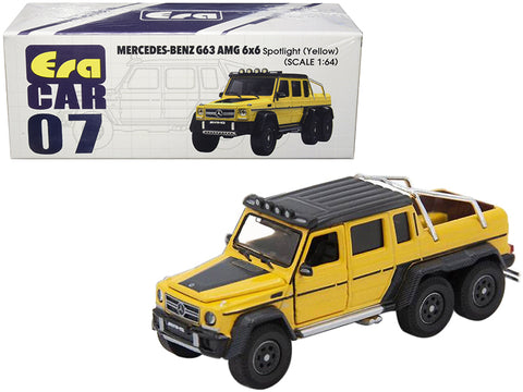 Mercedes Benz G63 AMG 6x6 Pickup Truck with Spotlight Yellow with Black Top 1/64 Diecast Model Car by Era Car