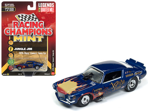 1970 Chevrolet Camaro Funny Car \"Jungle Jim\" Blue with Flames Limited Edition to 3,200 pieces Worldwide 1/64 Diecast Model Car by Racing Champions