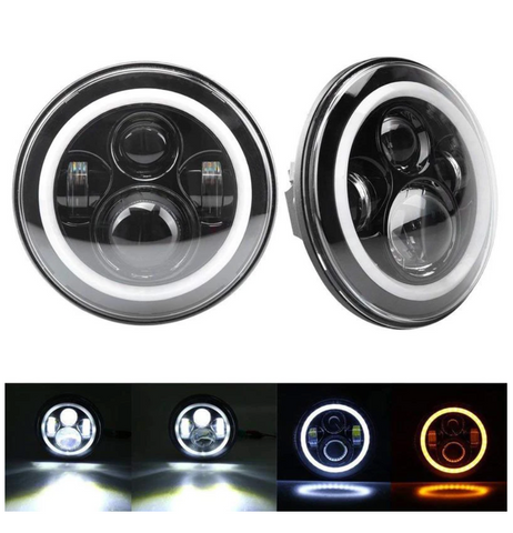 7" 80W Jeep Halo Headlights With Angel Eyes + 9'' LED Headlight Bracket Ring For 2018-2020 Jeep Wrangler JL And Jeep Gladiator JT