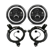 7" 80W Jeep Halo Headlights With Angel Eyes + 9'' LED Headlight Bracket Ring For 2018-2020 Jeep Wrangler JL And Jeep Gladiator JT