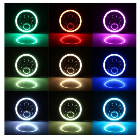 LED RGB Headlight Bluetooth Control Halo DRL Lamp With 9'' LED Headlight Bracket Ring For 2018-2020 Jeep Wrangler JL And Jeep Gladiator JT