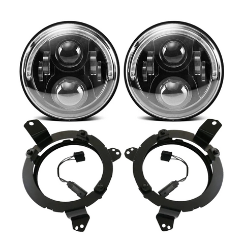 120W Cree LED Angel Eyes Headlight With 9 Inch LED Headlight Bracket Ring For 2018-2020 Jeep Wrangler JL And Jeep Gladiator JT
