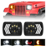4 Pieces 5x7 " Inch Square Headlights With DRL Turning For Jeep Wrangler YJ Cherokee XJ Trucks