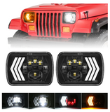 4 Pieces 5x7 " Inch Square Headlights With DRL Turning For Jeep Wrangler YJ Cherokee XJ Trucks