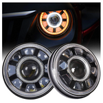 7'' Round LED Jeep Wrangler Headlights With Dual Halo DRL Turn Signal For Jeep JK/TJ/CJ/LJ