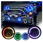 7inch RGB LED Headlights + 4inch LED Fog Light RGB Halos For Jeep Wrangler