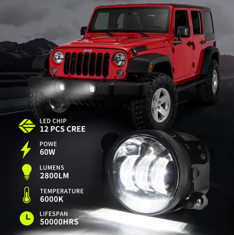 4 Inch 30W Cree Power Fog Lamps For Jeep Wrangler & Offroad