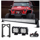 52" Light Bar & 2 Pods Work Lights & All Brackets For Jeep Wrangler JK