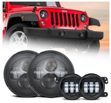 60W 7" Round CREE LED Projector Headlights & 4'' 30W Cree Power Fog Lamps