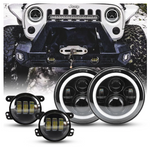7" 80W Headlight Halo DRL With 4" 30W Fog Light