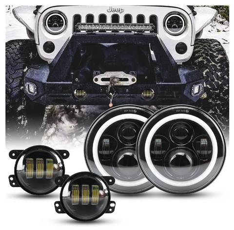 7" 80W Headlight Halo DRL With 4" 30W Fog Light
