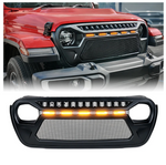 Black Gladiator Mesh Grille With Amber LED Running Lights For 2018-2020 Jeep Wrangler JL JT