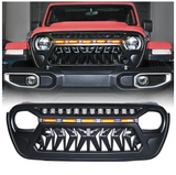 Black Venom Grille With Amber LED Running Lights For 2018-2020 Jeep Wrangler JL JT