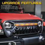 Black Venom Grille With Amber LED Running Lights For 2018-2020 Jeep Wrangler JL JT