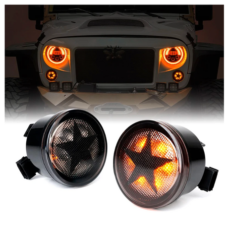 G2 LED Amber Turn Signal Light Smoke With Star For 07-18 Jeep Wrangler