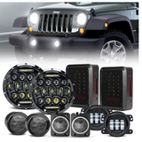 Jeep 7" Headlights, 4" Fog Lamps, Front Turn Signals, Fender Turn Signals & Taillights