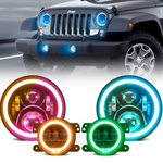 LED Color RGB Changing Headlight + Fog Light Kit Combo For 2007-2018 Jeep Wrangler