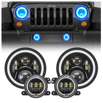LED Color RGB Changing Headlight + Fog Light Kit Combo For 2007-2018 Jeep Wrangler