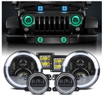 LED Color RGB Changing Headlight + RGB Fog Light + RGB Work Light Kit Combo For 2007-2019 Jeep Wrangler