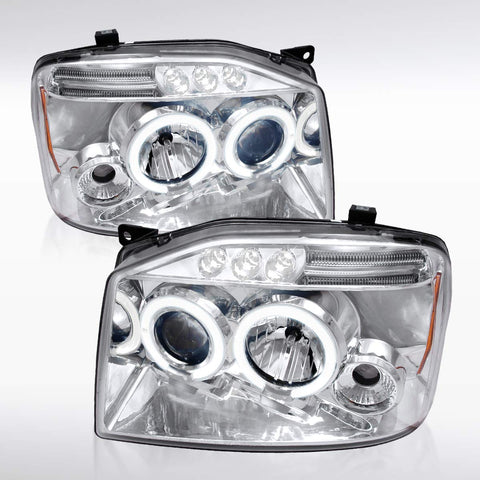 For Nissan Frontier Chrome Clear Halo Projector LED Headlights