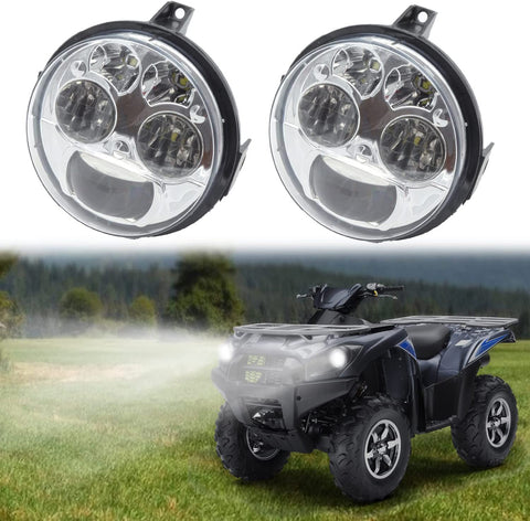 Pair Chrome 12v 4.5 inches High Low Beam LED Headlight Assembly Compatible with Kawasaki Teryx Teryx4 BRUTE FORCE 750