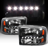 Black 1999-2004 For Ford F250/F350/F450 Superduty Excursion LED Headlights Headlamps