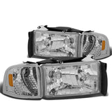 Fit 1994-2002 Dodge Ram Pickup Truck Chrome Housing Headlights+Amber Corner Lamp