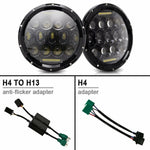 DOT 7" 150W LED Black Headlamps +9007-H4 Adapter For 69-79 Ford F100 Headlights
