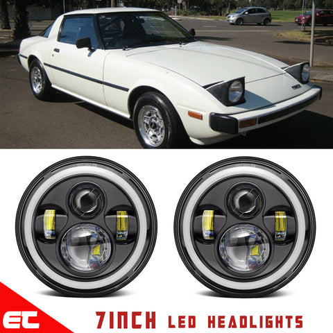 7'' Round Turn LED Headlight Sealed Beam Halo Angle Eye For 1979-1985 Mazda RX7