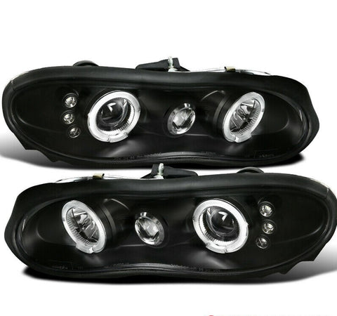 For 1998-2002 Chevy Camaro Black LED DRL Halo Rims Projector Headlights