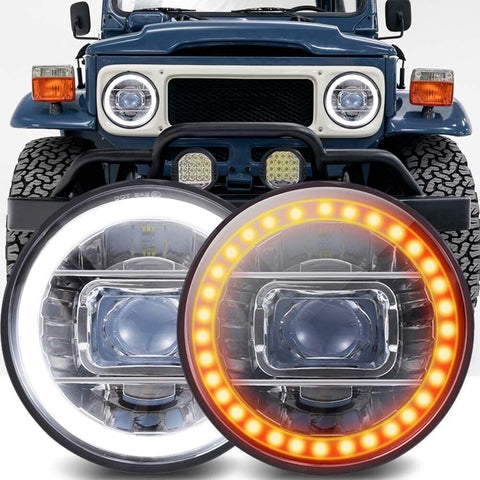 For Toyota Pickup 1979-1981 7 Inch Round Cree LED Headlights White Halo Ring