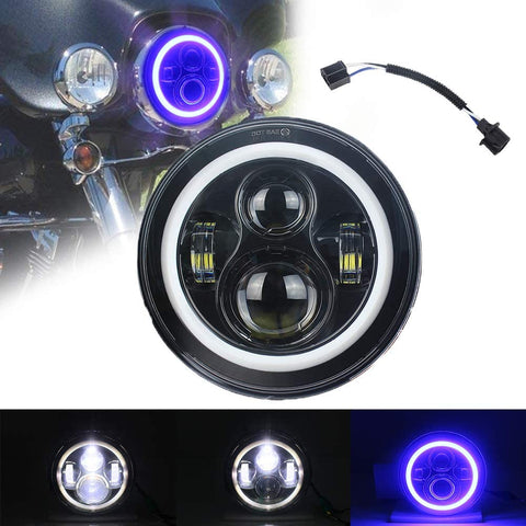 Blue Halo 7 inch headlight for Motorcycle Projector LED Driving light with DRL Compatible for Jeep Wrangler JK LJ CJ(Black 1pcs)