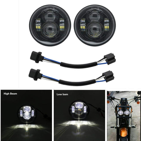 For Harley Davidson Fat Bob Black 4.65" Inch Twin Dual LED Headlights