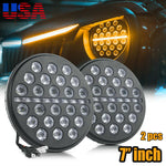 2PCS 7" Round LED Fog Light Headlight Lamp Combo For Jeep Off-road Truck SUV ATV