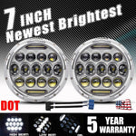 Pair 7 Inch Round LED Headlights Chrome HI-LO for Chevy C10 Camaro Pickup Truck