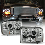 For 1999-2004 Ford F250 F350 F450 SuperDuty LED Halo Projector Headlights Headlamps