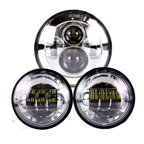 7" LED CHROME HEADLIGHT + PASSING LIGHTS + Special Harness FIT FOR 2014 Road King